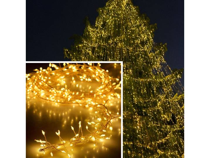 Silberdraht-Lichterkette, 100 LEDs, IP44, batteriebetrieben, warmweiss, L 100 cm