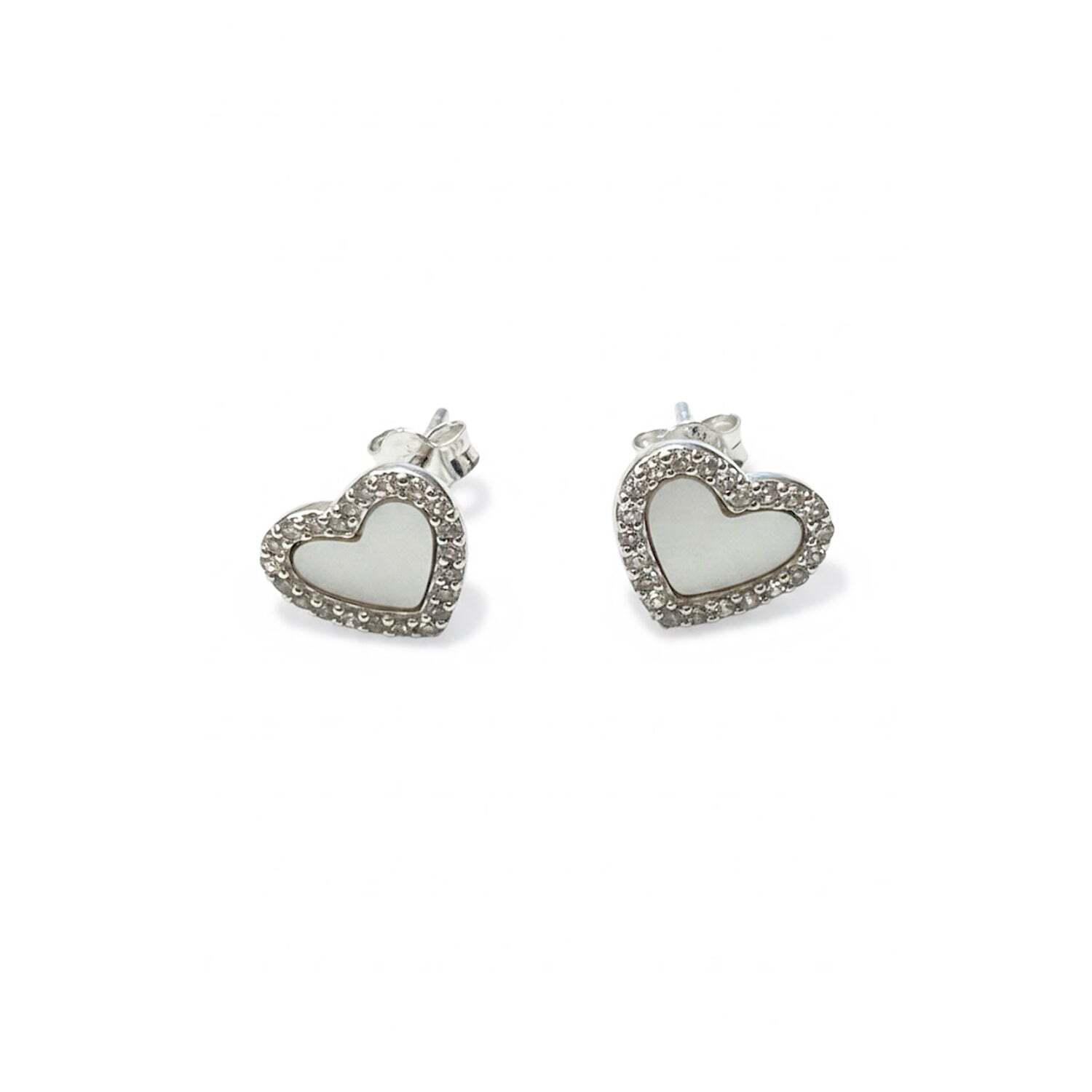 Vrouwen Hart Oorbellen in Zilver met Moeder van Parel en Cubic Zirconia BIPE084