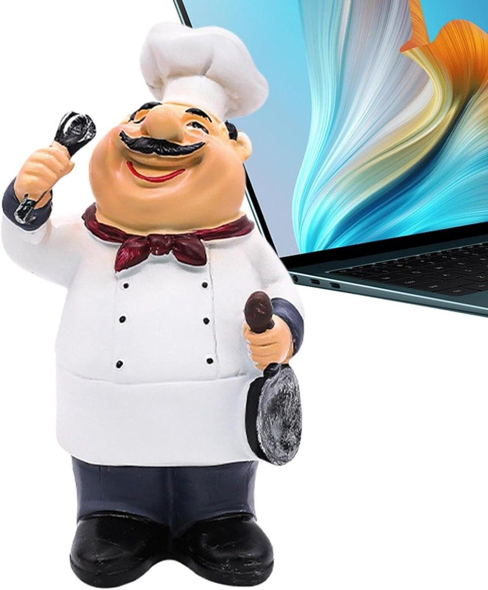Zwart Chef Beeldje voor Keuken Decoratie - Hoogte: 19,5 cm