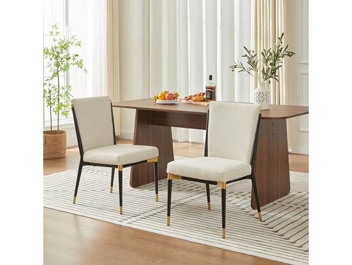 Switdo 2er-Set Esszimmerstuhl Beige Stoff Modern Elegant Gestell Cremefarbenes Stoffkissen mit geschwungener Rückenlehne