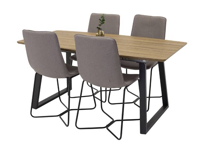 Garten Essgruppe Loftia - Tisch mit Holzplatte und vier Stühlen - Grau - Luxusbetten24