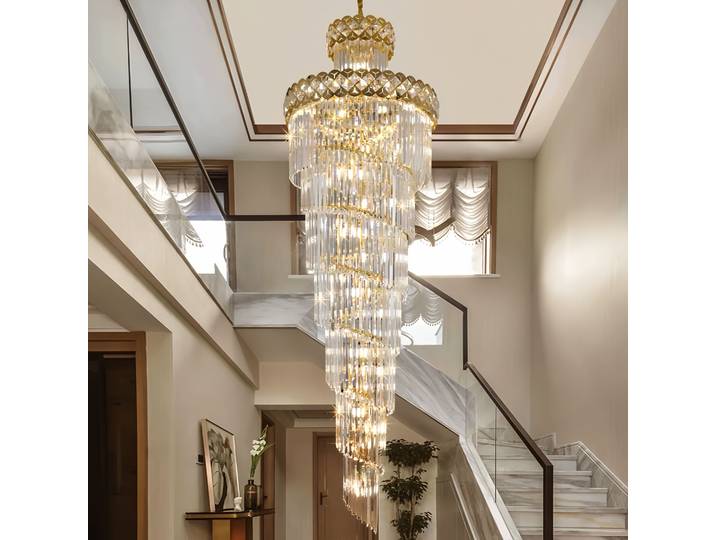 Lustre moderne de luxe en cristal, grand luminaire suspendu pour villa, hall d'hôtel, loft, salon, décoration, lampe longue rotative