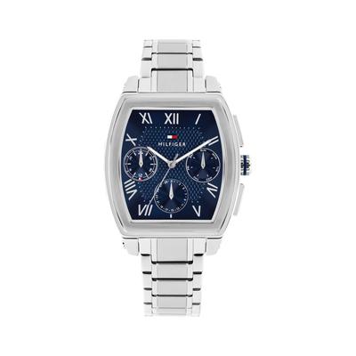 Multifunktionsuhr TOMMY HILFIGER "TH-OXFORD", silberfarben, blau, blau, Armbanduhren, Herren, silberfarben, Quarzuhr, Armbanduhr, Herrenuhr, Edelstahlarmband, analog