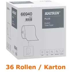 KATRIN Toilettenpapier Großrolle Plus 800 2-lagig hochweiß 36 Rollen je 800 Blatt, 2-lagig hochweiß, 12x9,9 cm
