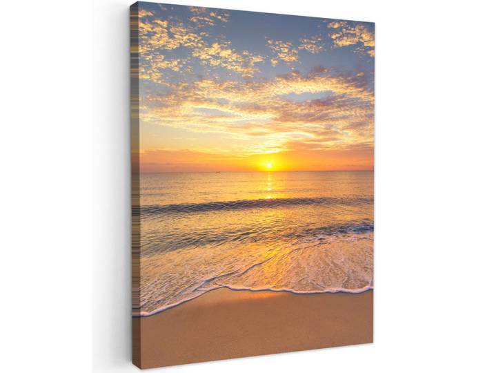 MuchoWow Leinwandbild - Strand - Sonnenuntergang - Meer - 60x80 - Gemälde, Gelb, Textil, Kiefer, Abstrakt, Rechteckig, 60x80 cm, gerahmt, Bilder & Rahmen, Bilder, Wandbilder