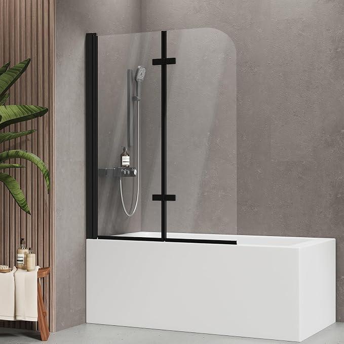 Duschwand für Badewanne 110 x 140 cm 2-teilig Faltbar Badewannenfaltwand, 180° Schwenkbar Badewannenaufsatz Faltwand Duschtrennwand Duschabtrennung, 6 mm ESG Sicherheitsglas Leicht zu Reinigen