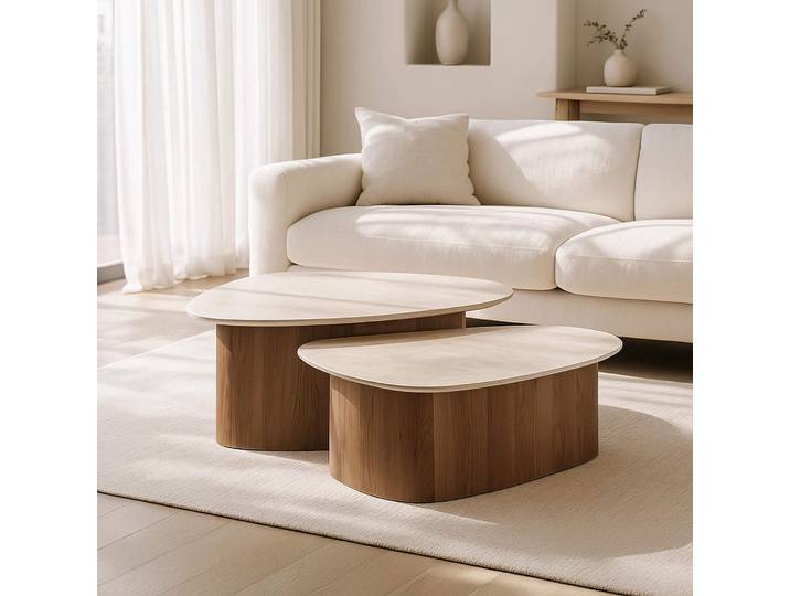 Table de salon design en céramique travertin (lot de 2) - Tavola