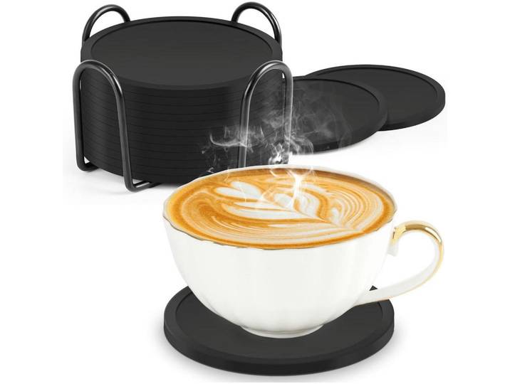 Untersetzer 12er Set Schwarz 10 cm, Kunststoff, 10x10 cm, Gläser, Untersetzer