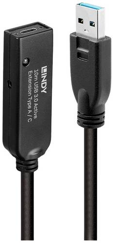 LINDY USB-Kabel USB 3.2 Gen1 USB-A Stecker, USB-C Buchse 10.00 m Schwarz 43376