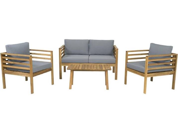 Salon de jardin en bois avec coussins \ Beckham\ - 4 places - Gris