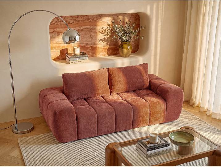 Sofa 3-Sitzer aus strukturiertem Stoff in Terracotta BENAFO