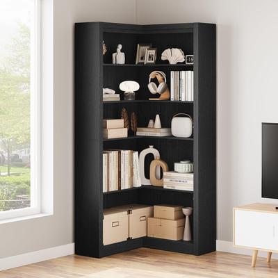 Garvee "71.8"" 5-Tier L-Shaped Corner Bookshelf, Industrial Wooden Display Storage"
