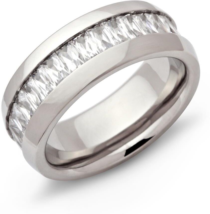 Unique Exklusiver Edelstahlring rundherum mit Zirkonia silber