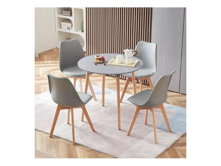 LuxusKollektion Esstisch Esstisch 80cm 4 Stühle Essgruppe Küche Grau Tisch 4 Grau Buche Stühle (1-St)