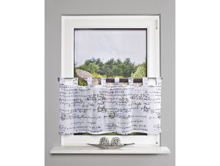 Scheibengardine HOME BASICS SCHRIFTEN Gr. 1, beige (naturfarben), B:135cm H:48cm, Polyester, Gardinen, Scheibengardine, Schlaufencafehaus, digital bedruckt