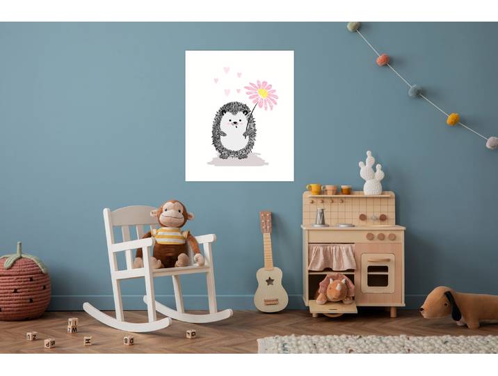 Bild mit Rahmen LÜTTENHÜTT oder Poster, Igel mit Herzen und Blume , bunt (farbe bild(er): bunt), B:50cm H:70cm T:0,2cm, Papier, Bilder, Bild mit Rahmen, HD Premium Druck
