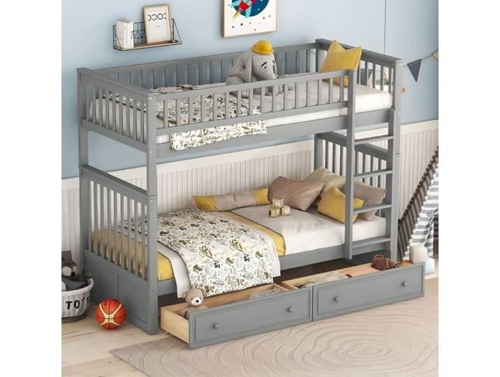 Lits superposés lits enfants lits fonctionnels lits superposés avec tiroirs lits convertibles 90 x 200 cm gris
