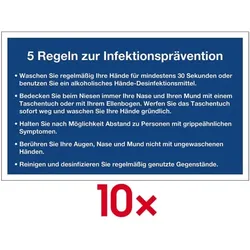 Marahrens Aufkleber / Hinweisschild »5 Regeln zur Infektionsprävention« 20 x 12 cm, 10 Stü blau, 20x12 cm
