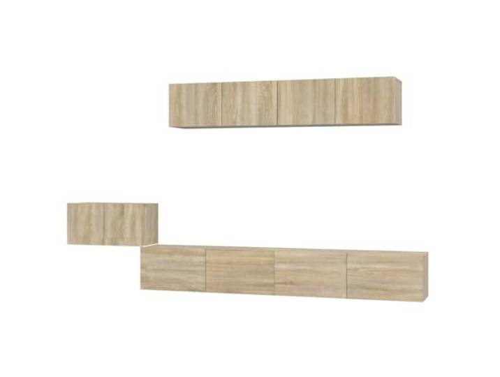 GHVBNMF 5-tlg TV-Schrank-Set Wandmontage Lowboard Sonoma-Eiche Floating Wandboard Set aus Holzwerkstoff für Ihr Wohnzimmer, bietet viel Stauraum hinter klappbaren Türen.