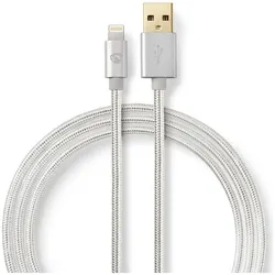 Nedis CCTB39300AL30. Produktfarbe: Aluminium, Anschluss 1: USB A, Anschluss 2: Lightning. Verpackungsart: (3 m, USB 2.0, 12 W), USB Kabel