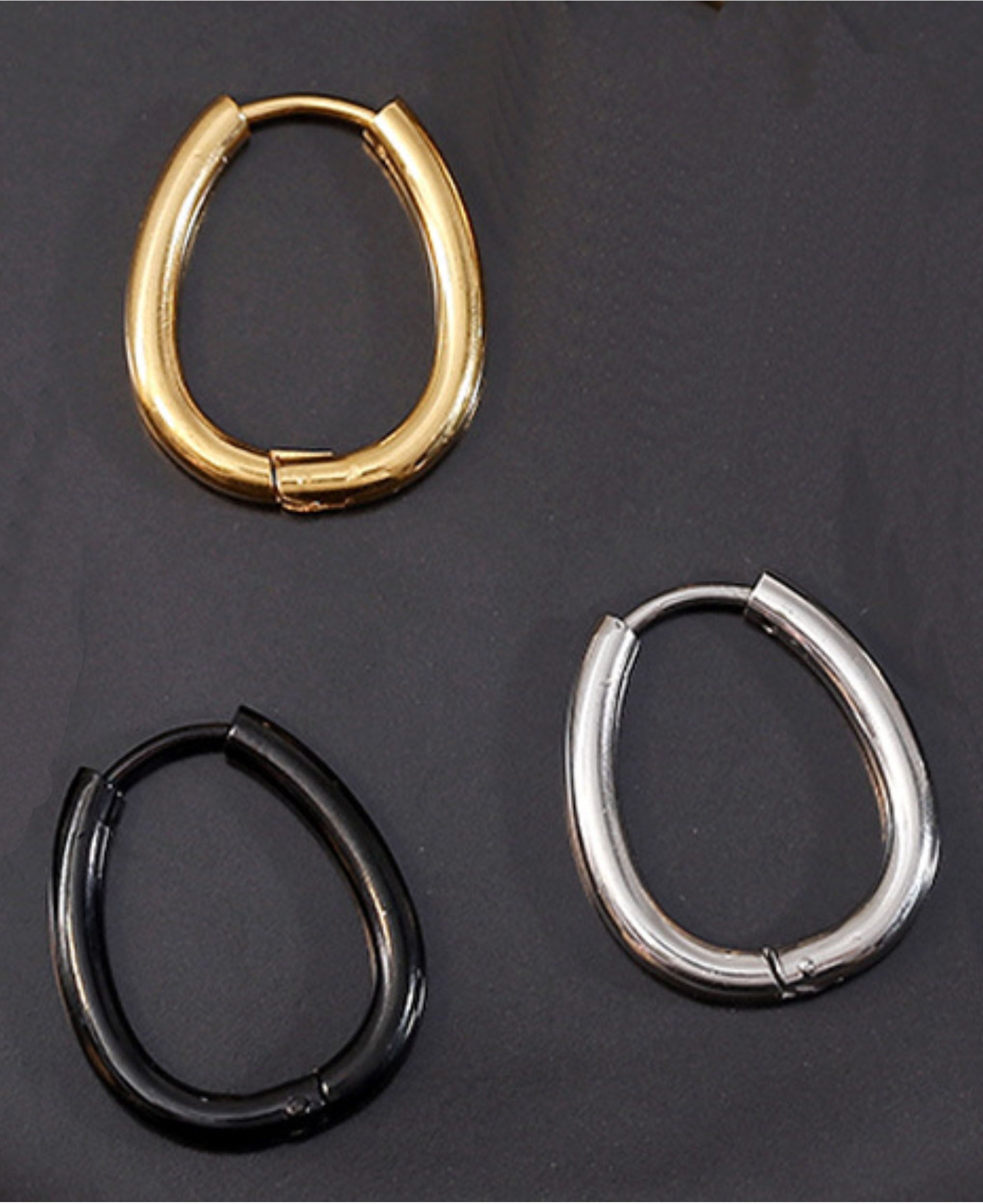 Creolen-Set FIRETTI "Multipack Schmuck Geschenk Ohrschmuck Creolenset", gelb (edelstahlfarben, gelbgoldfarben, schwarz), Ohrringe, Damen, Edelstahl, Creolen-Set edelstahlfarben, gelbgoldfarben, schwarz Edelstahl