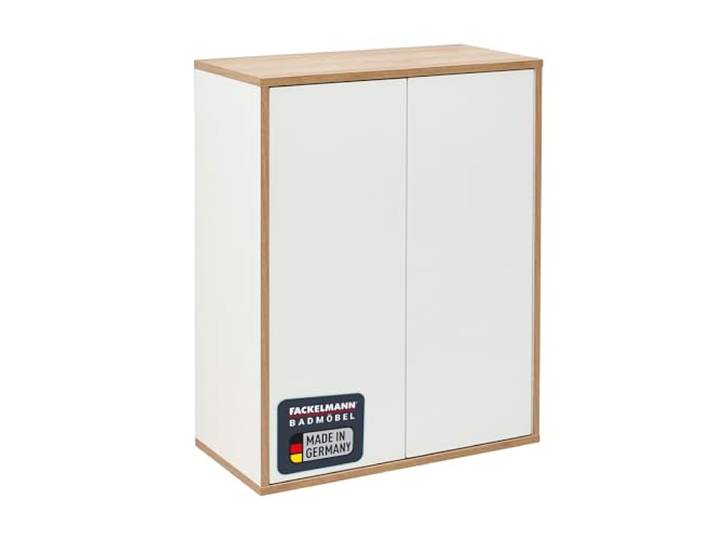 FACKELMANN Finn Midischrank im Retrostil – Eleganter Badschrank in Weiß mit Eichen-Optik, 60 cm Breit, Ideal für kleine Bäder, Made in Germany