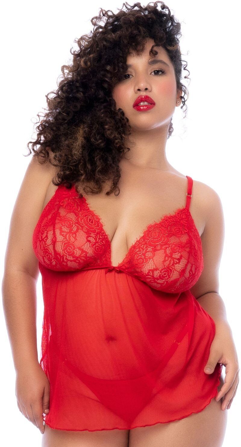 Mapalé Nuisette courte grande taille rouge et string