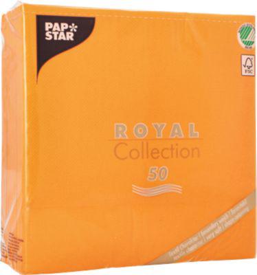 Servietten Papstar Royal Collection, 5 x 50 Stück, 1/4-Falz, Stoffoptik, 400 x 400 mm, Papier, orange