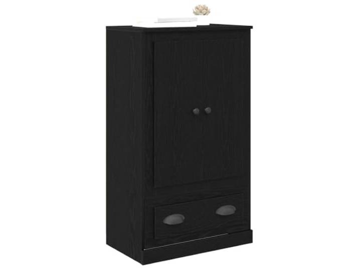 KTHLBRH Sideboard Eiche schwarz 60 x 35,5 x 103,5 cm Holz mehrschichtig 2 Türen mit Scharnieren, Schiebetüren, Einlegeböden, minimalistisches Design für Wohnzimmer