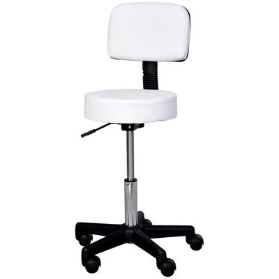 MODFU Arbeitshocker Rollhocker Drehhocker höhenverstellbar mit Rückenlehne Weiß 84x35x35 cm mit 5 Rollen und komfortabler Polsterung