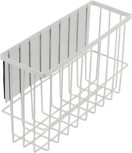 Wit magnetisch droogrek van ijzerdraad met opbergruimte voor een wasmand en sokken