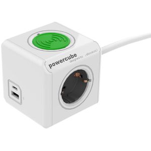 allocacoc Steckdosenwürfel PowerCube, weiß, 4-fach Schutzkontakt, 1x USB-A, 1x USB-C, mit 1,5 m Kabel