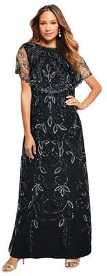 Plus Size Women's Plus Size Beaded Capelet Maxi Gown - Glam Evening Dress by Roaman's in Black (Size 28 W) Beaded Formal Evening Capelet Gown