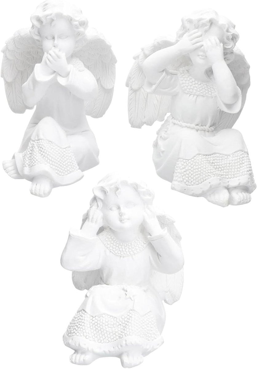 Engel Ornamenten Mini Beeldjes Klassiek Ontwerp Wit - 3 Stuks
