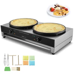 VEVOR elektrischer Crepemaker Crepe-Maschine mit Doppelkopf 6000 W flache Crepe-Grillplatte, Pfannkuchenherd aus Edelstahl, Cerealien-Pfannkuchenherd, Temperaturregelung (kein Stecker)