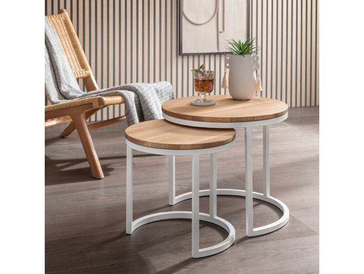 Beistelltisch Tovarp 2er-Set - rund Ø 50cm Holz/Braun/Weiß/Wildeiche