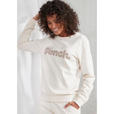 Sweatshirt BENCH. LOUNGEWEAR, Damen, Gr. 32/34, beige (sand), Interlock, Obermaterial: 60% Baumwolle, 40% Polyester, Basic, bequem hüftlang, Rundhals, Rippbündchen, Sweatshirts Sweatshirt, mit Logodruck und Stickerei, Loungewear
