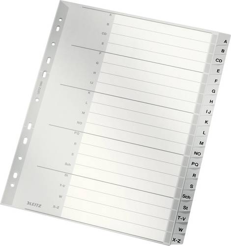 Leitz 1260 Register DIN A4, Überbreite A-Z Polypropylen Grau 20 Registerblätter 12600000