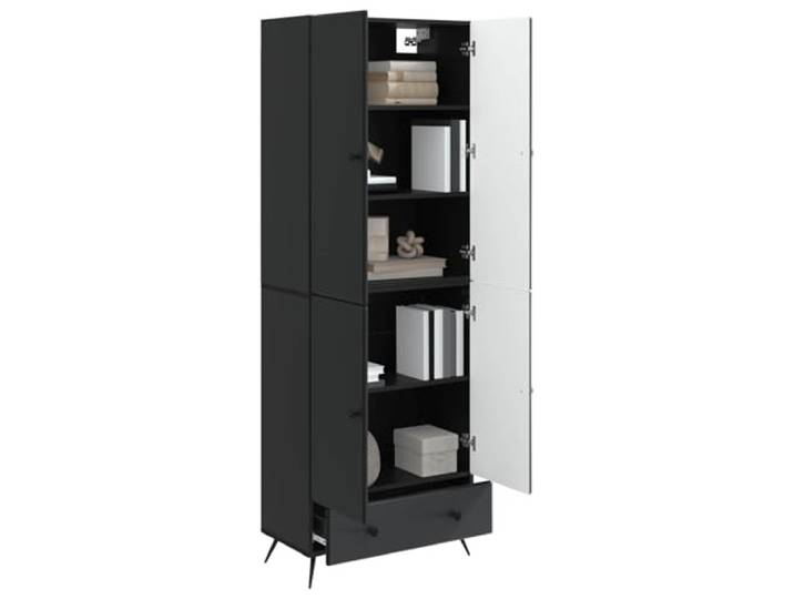 KTHLBRH 2-teiliges Schrank-Set aus schwarzem Holz Mit LED-Licht, 4 Türen, 1 Schublade, 3 Einlegeböden, modulares Design für Wohnzimmer