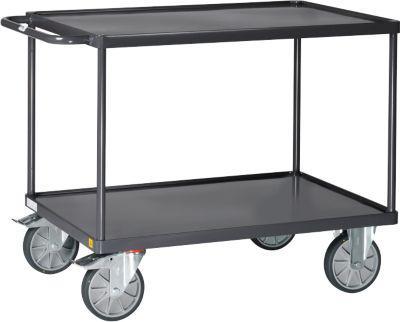 ESD-Tischwagen Fetra 9403W, bis 600 kg, 2 Etagen mit Wannen, Ladefläche L 1200 x B 800 mm, TPE-Bereifung, Schiebegriff, Stahl, schiefergrau
