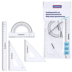 DONAU Kleines Geometrie-Set mit 20 cm Lineal Geodreiecken und Winkelmesser Transparent