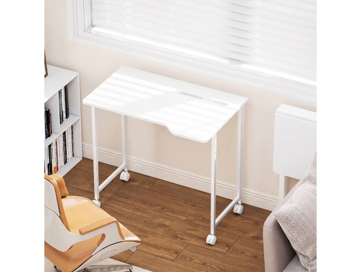 HOMCOM Bureau Pliant Blanc 80x52cm Roulettes Compact Gain de Place