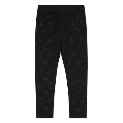 Leggings PHILIPP PLEIN "Monogram Verziert", Damen, Gr. 12, weite Kindergrößen, 0202, schwarz, schwarz, Obermaterial: 95% Baumwolle, 5% Elasthan, Hosen Leggings