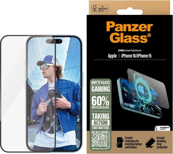PanzerGlass Gaming Apple iPhone 16/15 mit Installationsrahmen