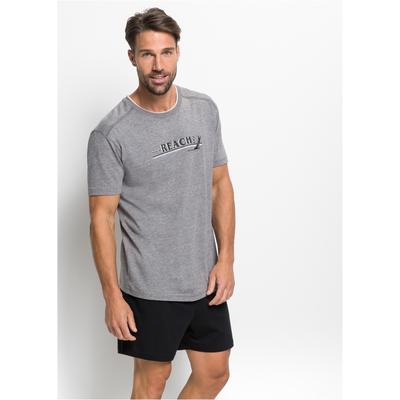 Shorty BONPRIX "Shorty mit weicher Baumwolle", Herren, Gr. 44/46 (S), grau (grau meliert, schwarz), Jersey, Obermaterial: 70% Baumwolle, 30% Viskose, bedruckt, mehrfarbig, meliert, unifarben, Basic normal, Rundhals, Homewear-Sets Shorty, bequeme...