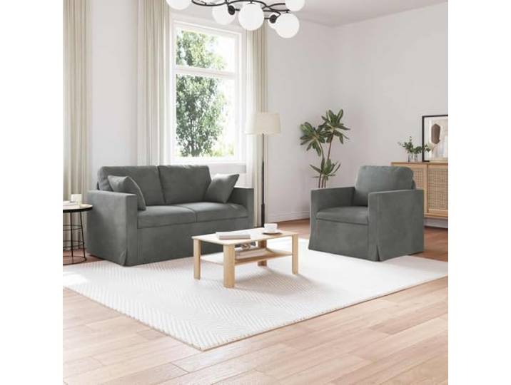 KGHERMDF Sofa Set 2 STK. Dunkelgrau Samt Modulares Sofa mit Metallrahmen Samtbezug, schwarzer Metallrahmen, modulare Bauweise, Schaumstoffkissen, pflegeleichte Oberfläche, für Wohn- und Schlafzimmer