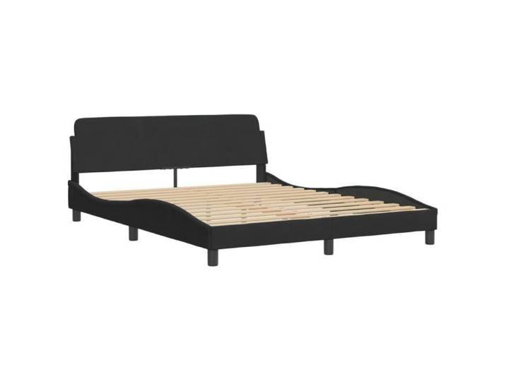 Cadre de lit - AKOZON - 160x200 cm - Velours Noir - Design Contemporain - Tête de lit