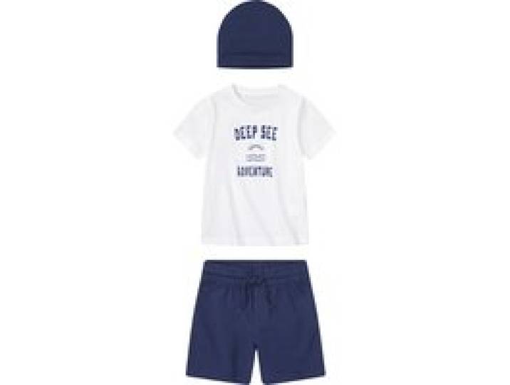 LUPILU® Ensemble pour petits garçons, 3 pièces, avec un pourcentage élevé de coton (bleu marine/blanc, 4-6 ans)