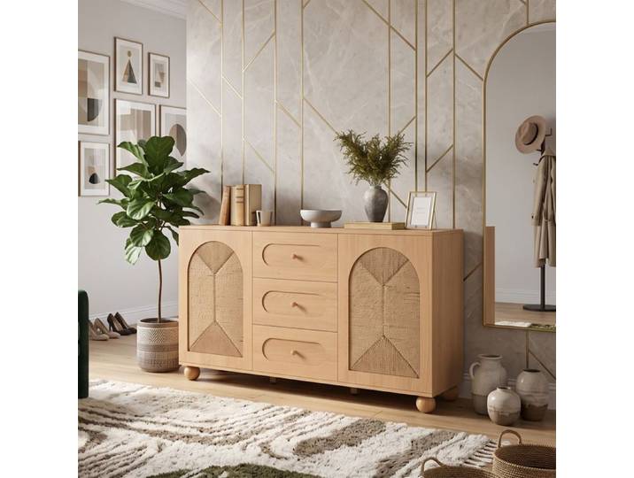 Buffet Enfilade 140x40x80 cm Grand Rangement Gain de Place Design Soigné Cordage Tressé