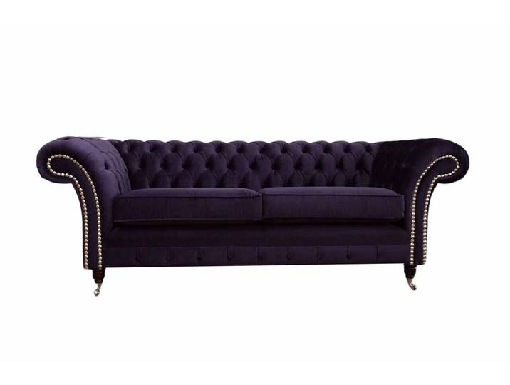 Xlmoebel Chesterfield-Sofa Klassisches 3-Sitzer Sofa im englischen Stil in Lila, 230cm, Chesterfield-Sofa 1 Teile, Made in Europa